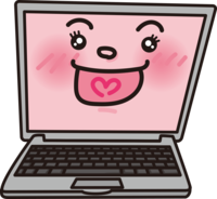 かわいい喜ぶ笑顔のパソコン
