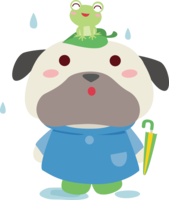 パグ(犬)梅雨-傘-かわいい動物