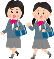 Female students (3rd to 3rd grade) go to school together
