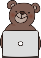 Cute bear typing characters on a computer
