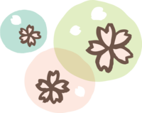 重なり合う3つの円と桜の花と花びら-和風(筆-墨)桜