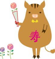 Uribo with cute flowers-2019 Zodiac (Boar in the year of the pig)