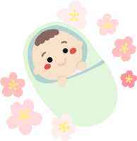 桜の花に囲まれた赤ちゃん