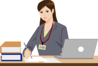 Female employee who seems to be busy (business-computer)