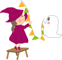 Halloween cute witch girl (party preparation)