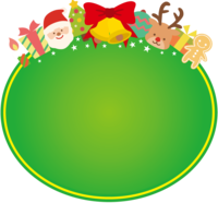 サンタクロースとトナカイの楕円飾りかわいいクリスマス-フレーム枠