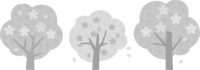 3棵灰阶排列的可爱樱花树(黑白)