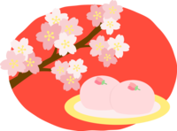可爱盛开的樱花和粉红色的樱花包子(日式点心)