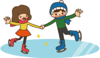 冬天男孩和女孩滑冰