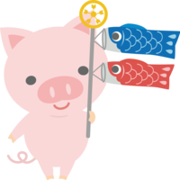 Pig is a cute animal with a carp streamer