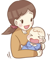 Mother gently holds a crying baby