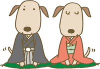 Two dogs in handwritten kimono-Year 2018 cute