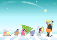 クリスマス-ペンギン親子背景イラスト画像