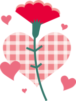 Red cute carnation illustration and plaid