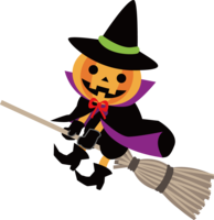 ハロウィン-ほうきに乗るかぼちゃ魔女