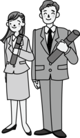 Adult-like men and women holding diplomas and smiling monochrome black and white