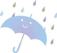 雨粒と擬人化した傘のかわいい梅雨