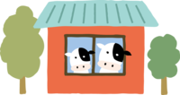 家の窓から覗く2頭の牛-かわいい2021-丑年