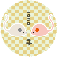 Red and white mouse in a checkered circle (rat-mouse) -Japanese style cute 2020 child year