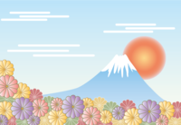 Cute Japanese style Mt. Fuji and beautiful flower background