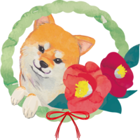 (Camellia decoration and Shiba Inu) Year of the dog 2018 Zodiac