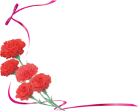Fashionable and beautiful red carnation illustration (ribbon and 5 wheels facing upper left