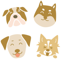 Faces of various kinds of cute dogs with smiles