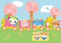 Nursery school for animals riding the spring train-Background