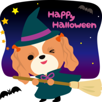 ハロウィン(魔女Happy-Halloween)キャバリア(犬)のかわいい動物