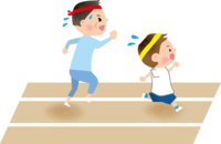 Athletic meet where a teacher (adult) and a child run in a foot race