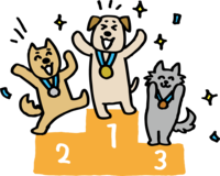 Dog podium-Gold, silver and bronze medal-Cute