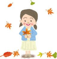 Girl illustration with maple leaves of falling autumn leaves / Autumn