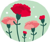 Cute red and pink carnations in a green oval