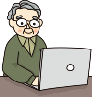 Cute grandpa typing on a computer