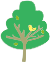 Handwritten style yellow bird tree