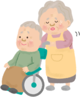 Grandma pushing grandpa's wheelchair Illustration of grandma getting tired of nursing care / Elderly-Old man