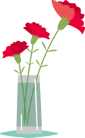 Three red fashionable carnations in a vase