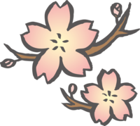 Sakura and bud with two branches-Japanese style (brush-ink) cherry blossom