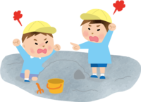 Children fighting in the sandbox of a nursery school