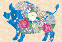 日式野猪(剪影图案)学年贺年卡2019背景