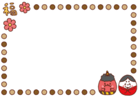 Setsubun frame illustration of red demon and beans (Fukukokeshi)