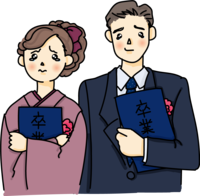 Male and female students who are impressed by the graduation ceremony of the university and are likely to cry