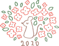Line art surrounded by many flowers-mouse (mouse) 2020 characters-child year