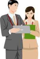 Male employee who operates a tablet to teach female employees-Businessman