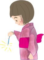 Girl in a yukata wearing sparklers / fireworks