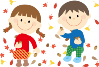 Children picking up acorns-Autumn