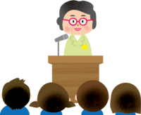 Nursery school where the principal is talking at the entrance ceremony