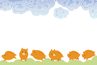 Japanese-style wild boar (cloud and foot race) New Year's card 2019 background