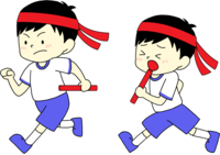 Athletic meet, a child in gym clothes wearing a headband, holding a baton, running hard-Autumn