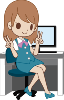 OLがデスクに座りピース-ビジネスマン